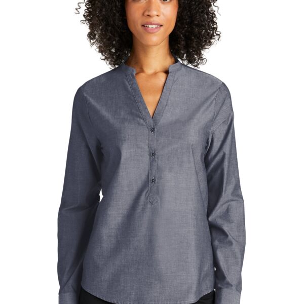 Ladies Long Sleeve Chambray Easy Care Shirt Thumbnail